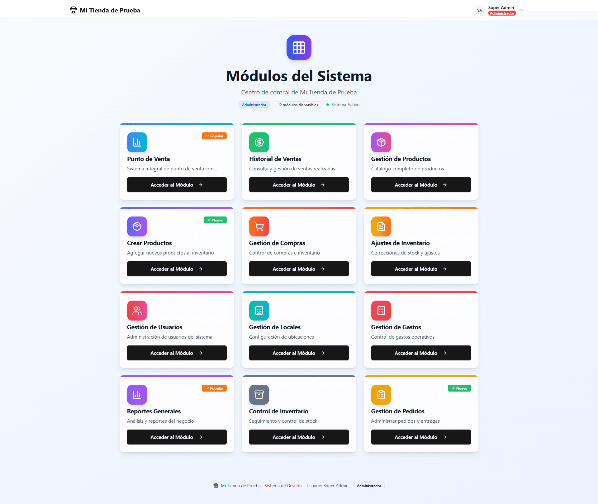 Panel de módulos de FireNova